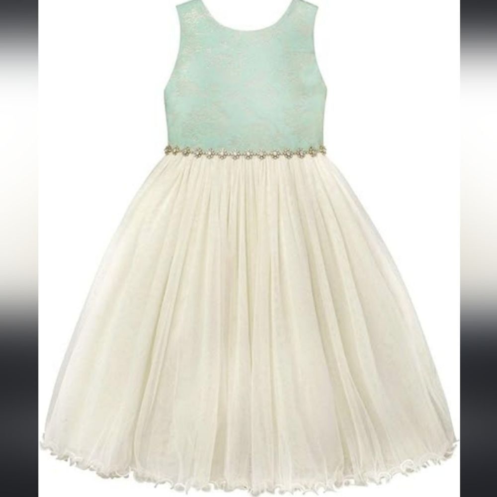 American Princess Mint Gold And Ivory Dress for Girl Size 8
